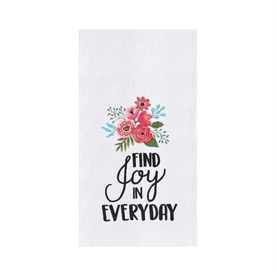 C&F Embroidered Floral Find Joy Flour Sack Kitchen Towel