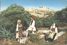Vintage Postcard Athens Greece Greek Costumes Acropolis Parthenon KRITON