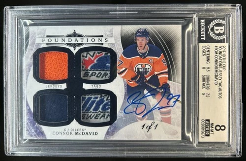 2017-18 Upper Deck The Cup Connor McDavid Foundations Patch/Tag Auto #1/1 BGS 8