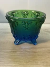 Vintage 1960s Jeanette Blue and Green Glass Footed Bowl Harvest Grape
