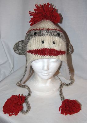 deLux NEW Classic CUTE SOCK MONKEY HAT gray ADULT Mens Womens KNIT cap KNITWITS