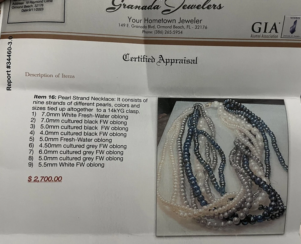 Collar de perlas - Perlas negras azules, grises y blancas, 18” de largo, 9 collares en uno Foto 2 de 2