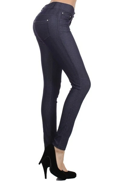 Leggings ajustados de 5 bolsillos azul marino Yelete en espiga para mujer Foto 2 de 4