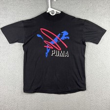 Vintage 80s PUMA T Shirt Single Stitch Hick Mock Crew Neck Mens Large USA MADE