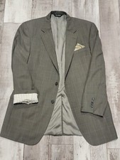 42L Men's Jos. A. Bank Blazer Gray/Blue Windowpane 100 Wool 2 Button Sport Coat