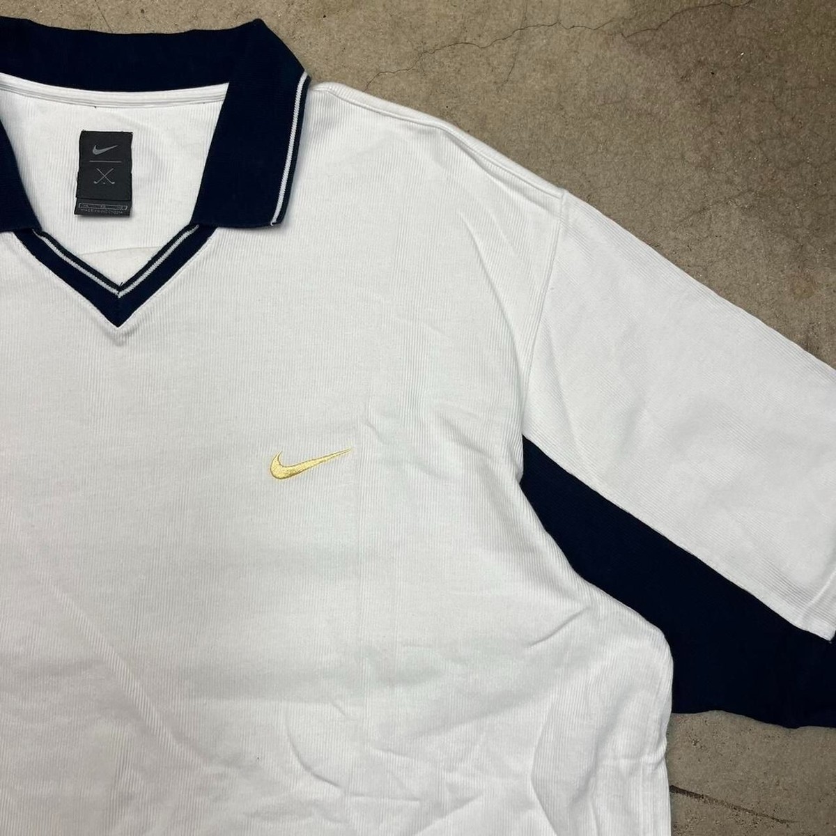 Vintage 90s Nike Golf Polo shirt white navy blue color block XL