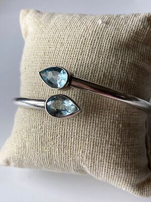 925 Sterling Silber natürlicher Blautopas Bypass Armreif verstellbar Armband