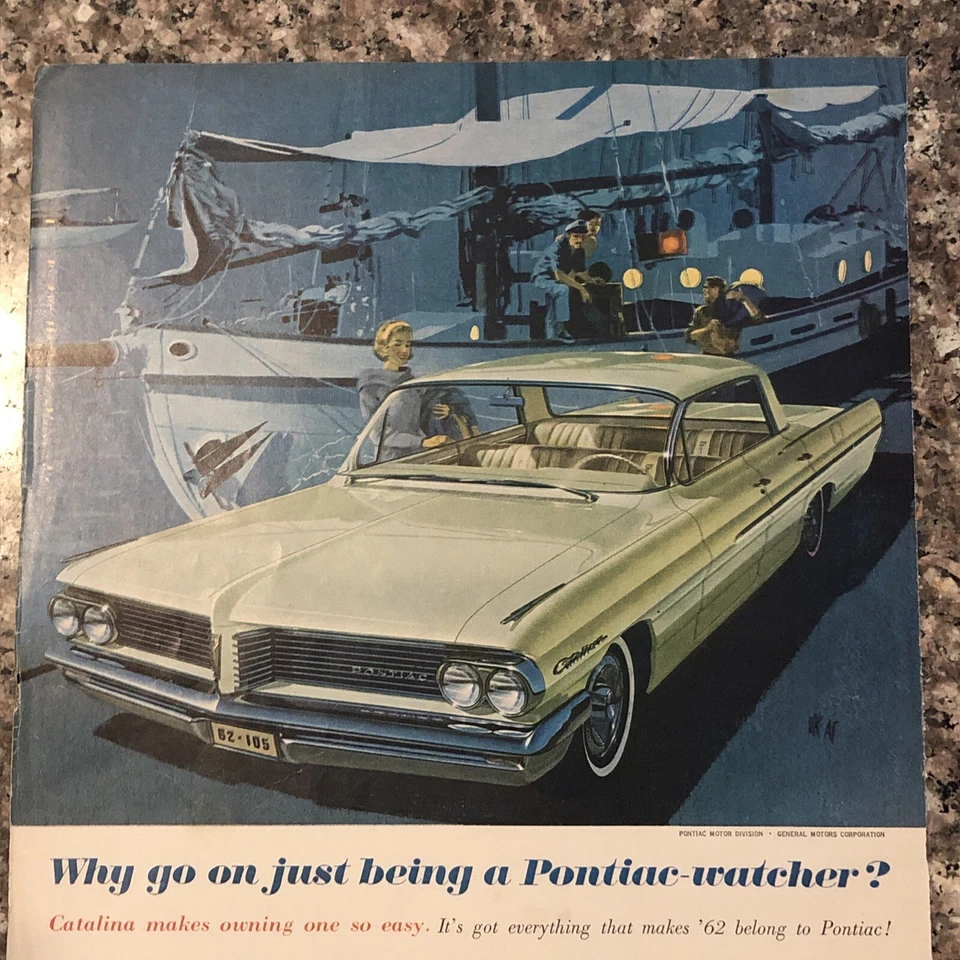 1962 Pontiac Catalina PRINT AD Hardtop Wide Track Boat Dock Trophy V-8 VTG 1960s - Image 2 of 3