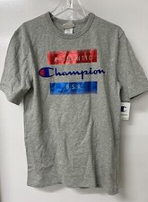 Image of $30 NEW! CHAMPION size XS MENS / BOYS XL Red Blue Foil Logo USA gray t-shirt