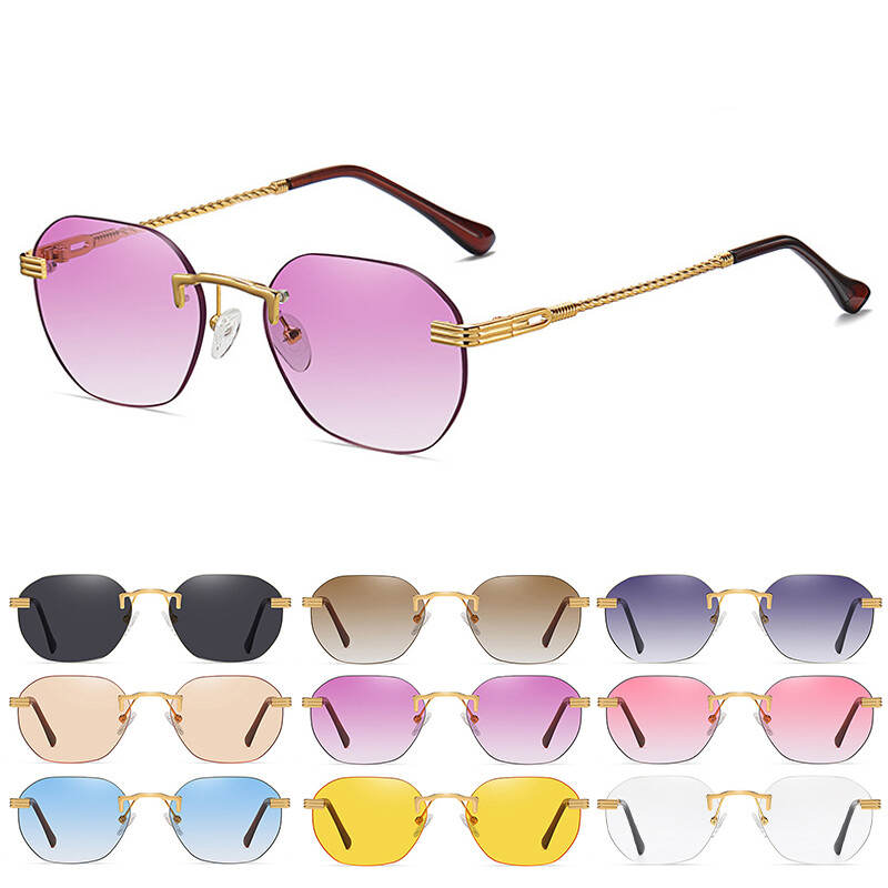 Fashion Rimless Rectangle Sunglasses Retro Stylish Vintage Tinted Small  Glasses