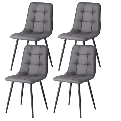 EGOONM Set Di 4 Sedie Da Pranzo Moderne A Quadri Con Gambe In Metallo, Grigio Scuro
