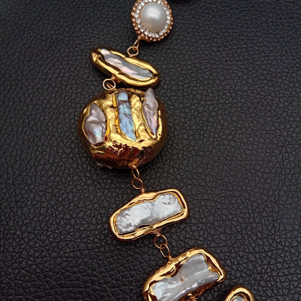White Keshi Biwa Pearl Yellow Gold Plated Ring – Size 8, Copper Base Metal