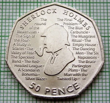 GREAT BRITAIN ELIZABETH II 2019 50 PENCE, SHERLOCK HOLMES, UNC