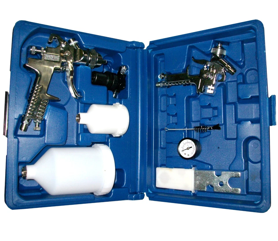 Spritzpistolen im Koffer als Set Becher Manometer für Autolack und Effektlack