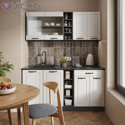 Vicco Cuisine R-Line 200cm blanc/anthracite style maison de