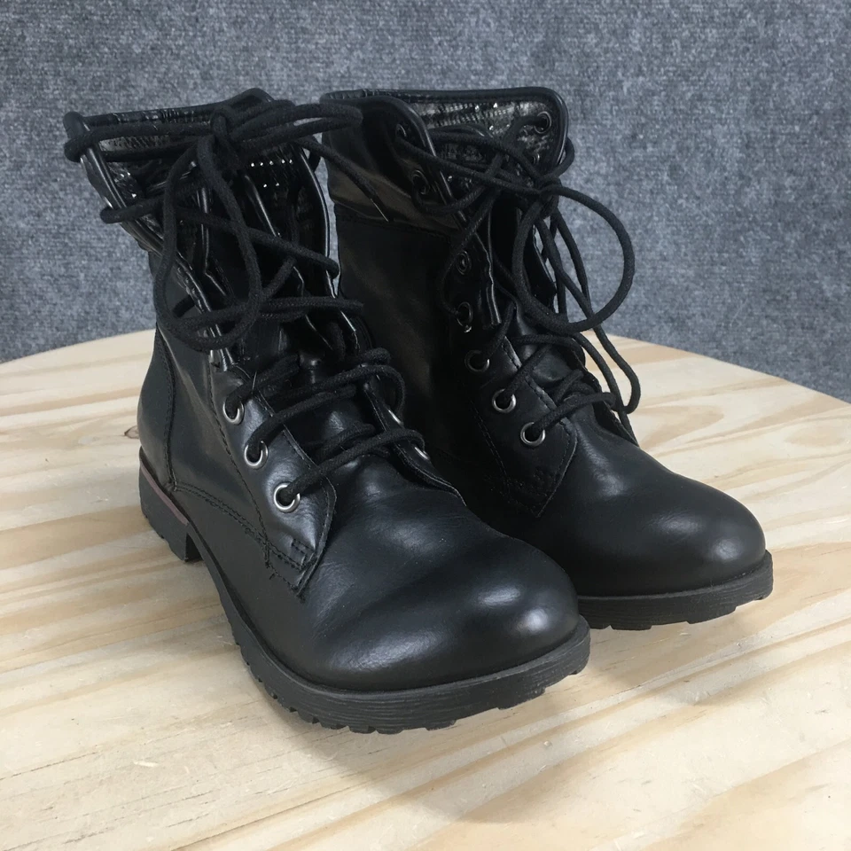 Botas Rock & Candy by Zigi para mujer 6M pintura en aerosol combate negras con cordones al tobillo Foto 3 de 4