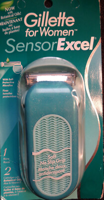 NEW VTG Gillette Sensor Excel for Women BOTANICAL OILS Shaver  w/2 Blades FRENCH