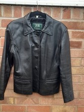 Womens Leather Black Jacket Uk L Button Up Collar