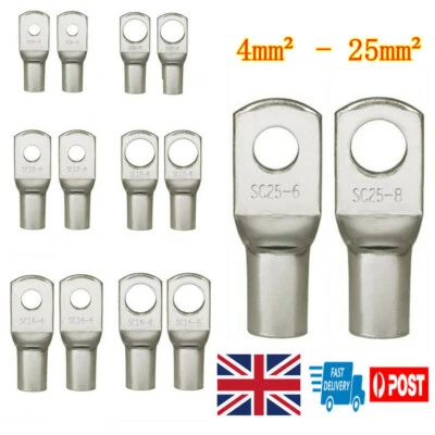 10Pcs Tinned Copper Wire Lugs Battery Cable SC25-6 Ring Terminal Connectors Kit