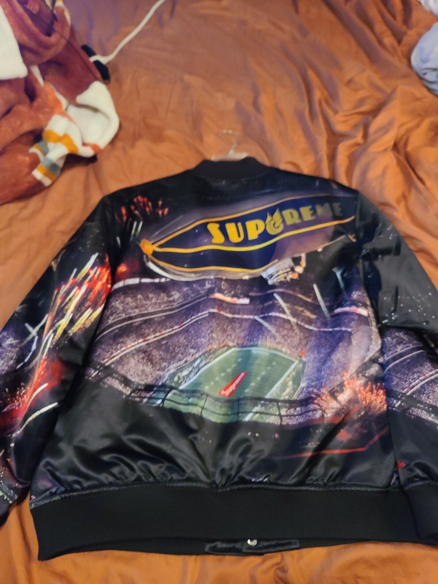 Supreme Mitchell & Ness Stadium Satin Varsity Jacket XLarge Black