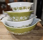 Set Of 4 Vintage Pyrex Spring Blossom Pattern, Cinderella Green Bowl Set, 1970s