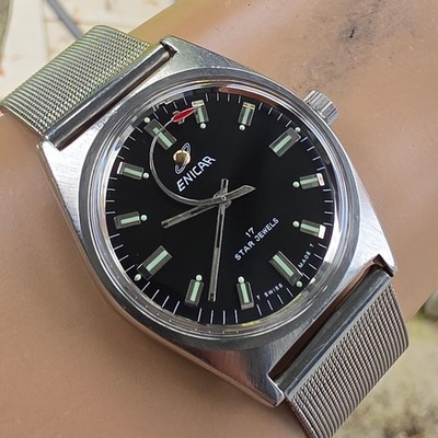 Vintage ENICAR men's manual wind watch Rocket second hand swiss 1970s