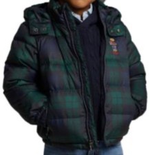 Polo Ralph Lauren Jacket Kid Unisex 24M Polo Bear Plaid Down Fill Hooded Puffer