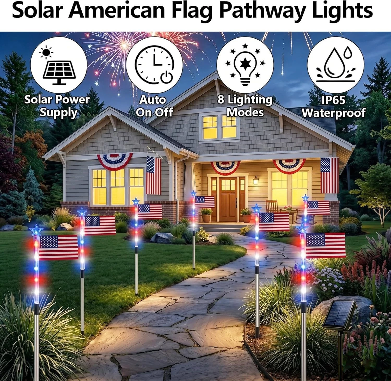 Solar American Flag Pathway Lights w/ 6/8 USA Flags Stars 4th of July Decoration
Opens in a new wind