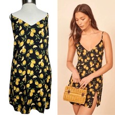 Reformation Lemon Yellow/Black Tank Mini Dress Adjustable Straps Bottom Slit L