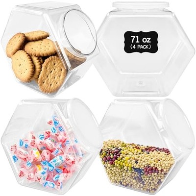 Woozettn 4 Pcs Plastic Candy Jars,71 Oz Clear Plastic Cookie 4 Pack 71 Oz