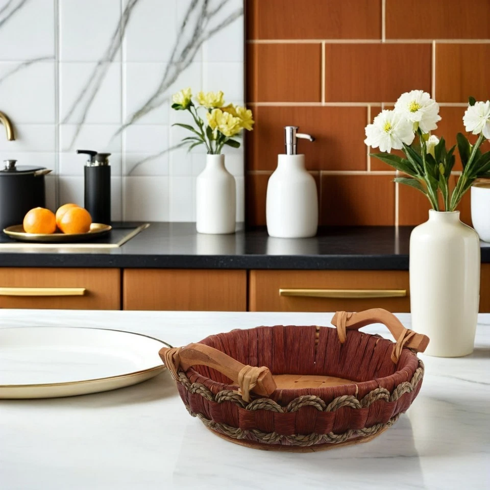 Cestino Per Pane Da Tavola Portaoggetti Intrecciato Il Con Manico - Immagine 2 di 4