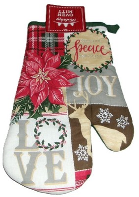 CHRISTMAS OVEN MITT~ PEACE/LOVE/JOY ~10'' ~ 100% Cotton