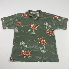 Tommy Bahama Polo Shirt Mens Medium Green Floral Hawaiian Palm Tree Cotton