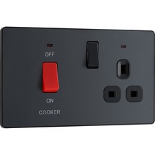 Image of BG Electrical Evolve Cooker Switch Socket 45A Double Pole LED Matt Grey Kitchen