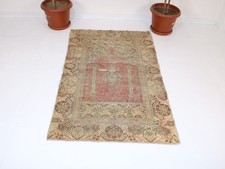 Vintage Turkish Prayer Rug 3.2 x 5.2 Ft Handmade Wool Red Beige Oriental Rug