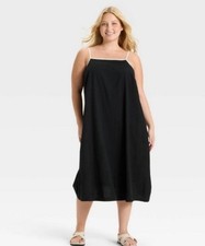 Ava and Viv Womens Midi A-Line Comfort Dress Spaghetti Straps Pockets Size 2X