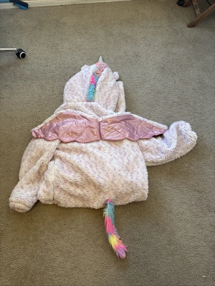 Pijama con capucha de Halloween alas de cuerno arco iris de una pieza polar unicornio rosa para adultos Foto 2 de 3