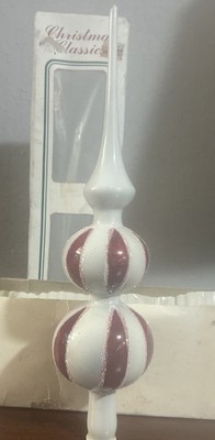 Blown Glass Christmas Tree Topper Hand Painted 12 Inches Glitter Vintage