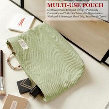 Fresh Green Corduroy Makeup Bag with Compartment Cosmetic Toiletry Travel Pou...