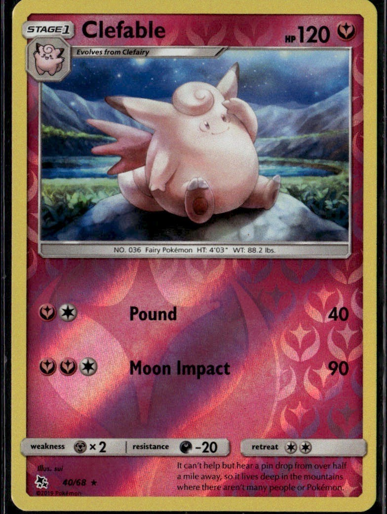 Clefable Rare Hidden Fates 40/68 Fairy Reverse Holo Pokemon Card