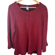 Yushi Yo-shi Red Knit Sweater Top 3/4 Sleeve Textured Cotton Blend XL USA Made