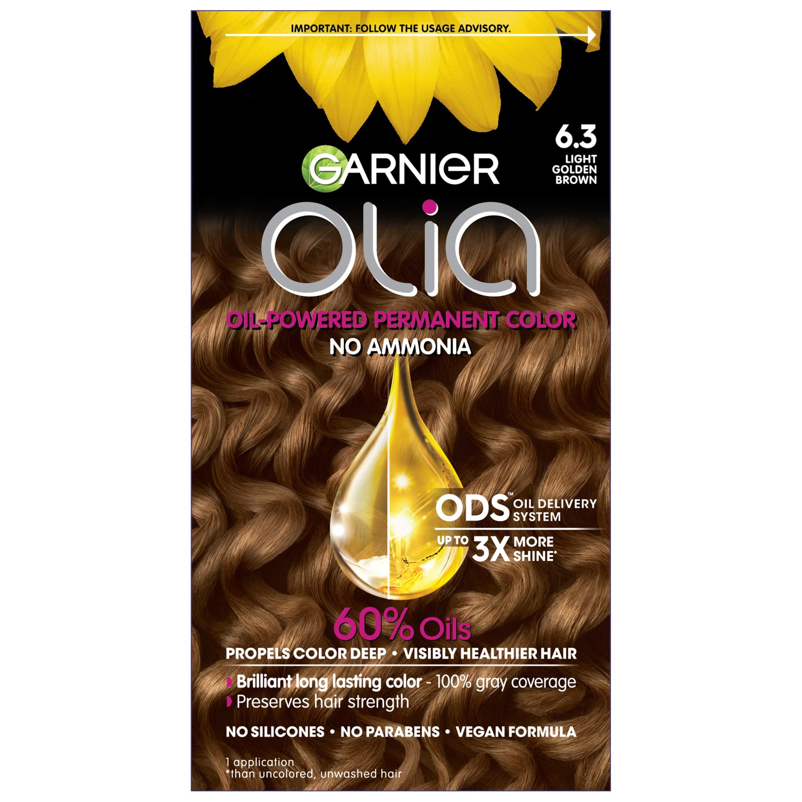 Garnier Olia 6.3 Light Golden Brown Permanent Hair Dye Ammonia Free Vegan