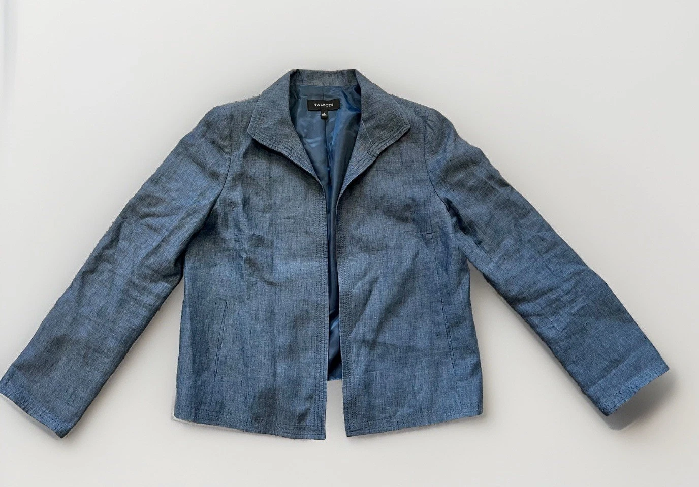 VETEMENTS Blazer Talbots aperto davanti taglia 6 blu misto lino giacca leggera lavoro carriera