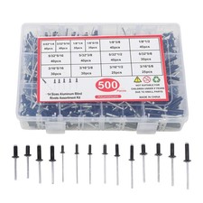 500 sets of rivet kits 3/32" 1/8" 5/32" 3/16" With 14 Standard Sizes W/ a Box