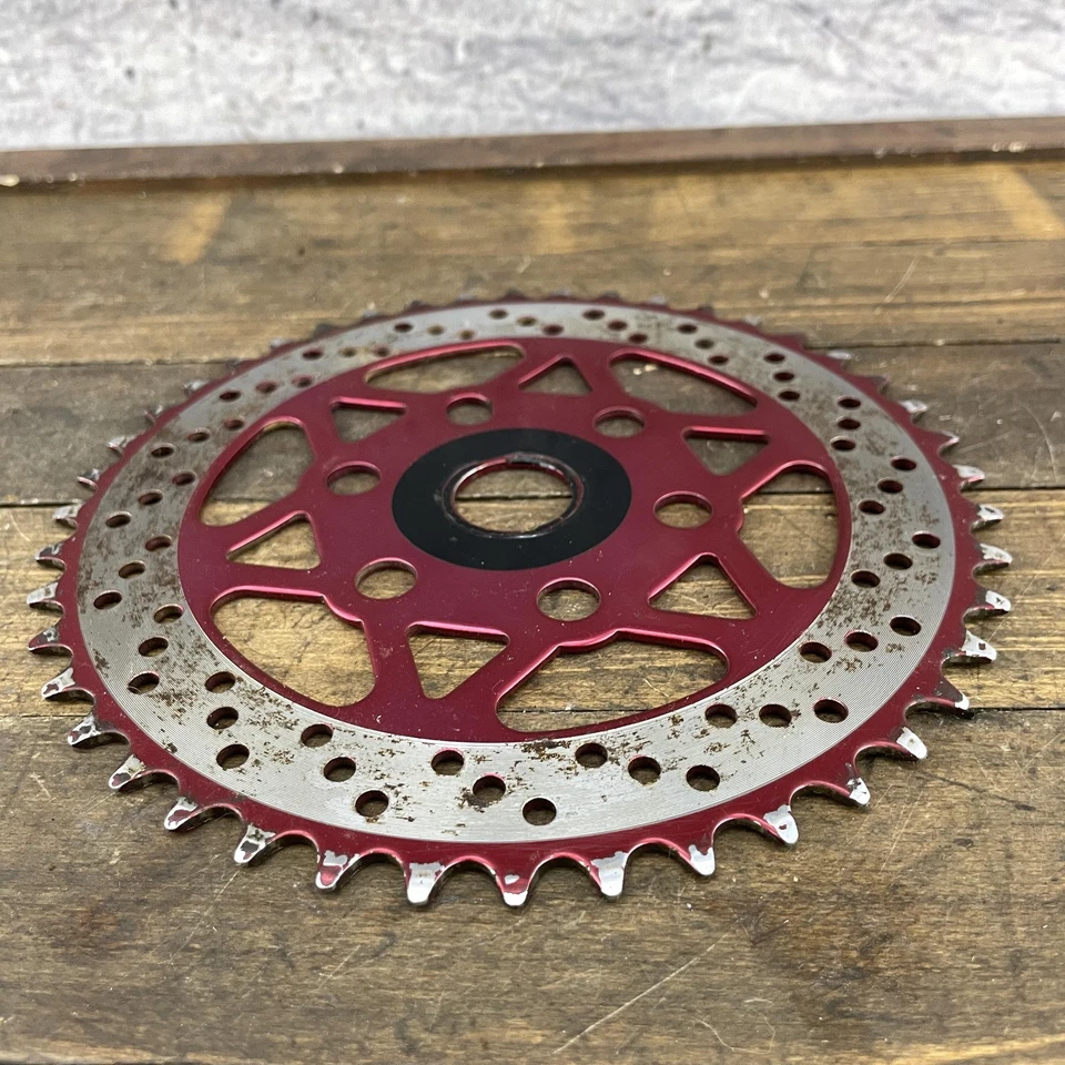 Red BMX Bike Sprocket 44T 44 Toth Vintage Brake Rotor Drillium Style 80s 90s - Image 3 of 4