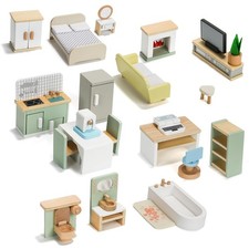23PCS Wooden Dollhouse Furniture Set for 5 Rooms, Miniature Doll House Access...