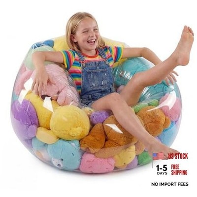 NTYNTY Clear Stuffed Animal Storage Bean Bag Chair, 37''×38'', Round Transparent