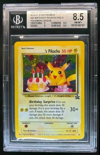 1999 Pokemon Wizards Black Star Promos _____'s Pikachu Birthday Holo #24 BGS 8.5