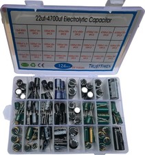 124pcs Electrolytic Capacitor Assortment Box Kit - 22uF-4700uF 6.3V-450V - ...