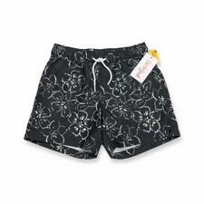 Cat Jack Boys Swim Shorts XS 4/5 Gray Floral Elastic Waist UV-Protection